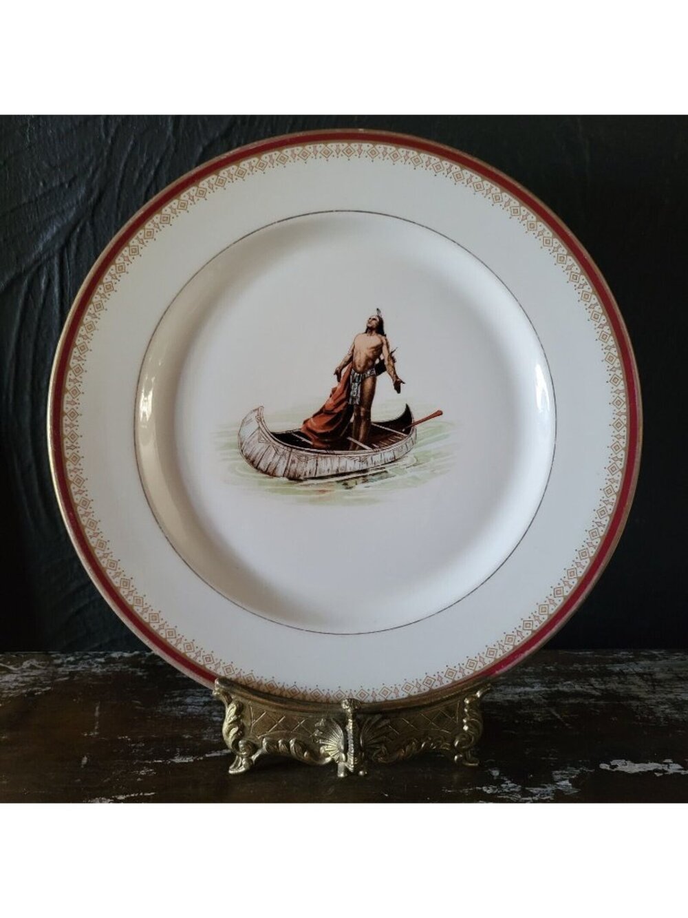 Antique Syracuse China OP Co. "Hiawatha In Canoe" 10.25" Dinner Plate